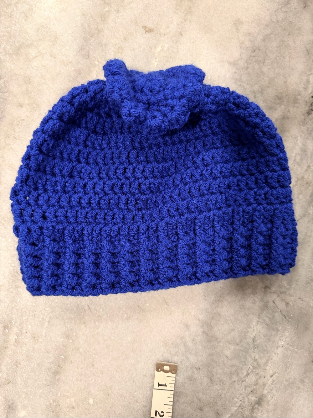 Handmade Crochet Wild Blueberry Beanie Hat Maine Made Royal Blue Adult One Size - Picture 5 of 7